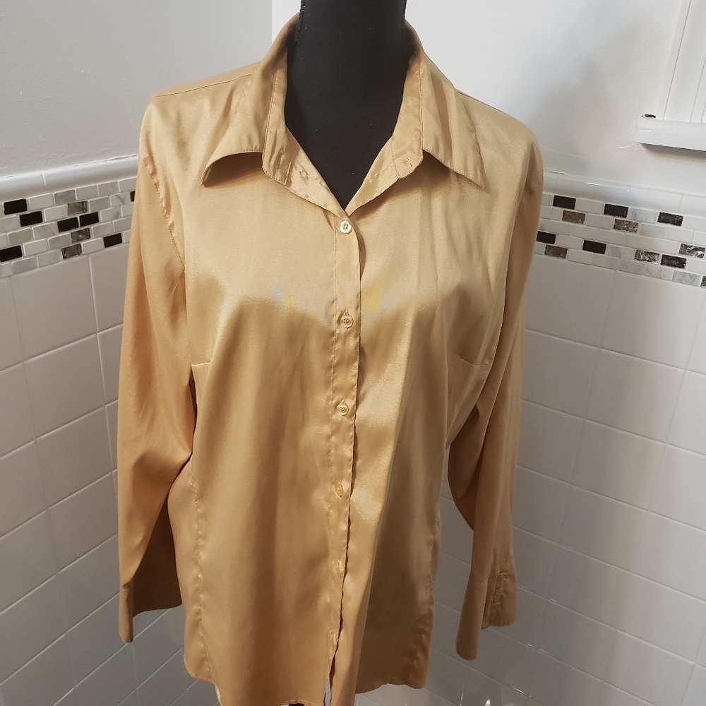 Vintage Y2K Caren Sport Gold Stretch Button Front Shirt Plus 2X